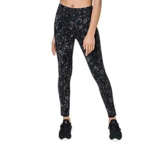 Tuff Athletics Black Rocky Print High Rise UPF 40+ Active Leggings Small New - Picture 1 of 9